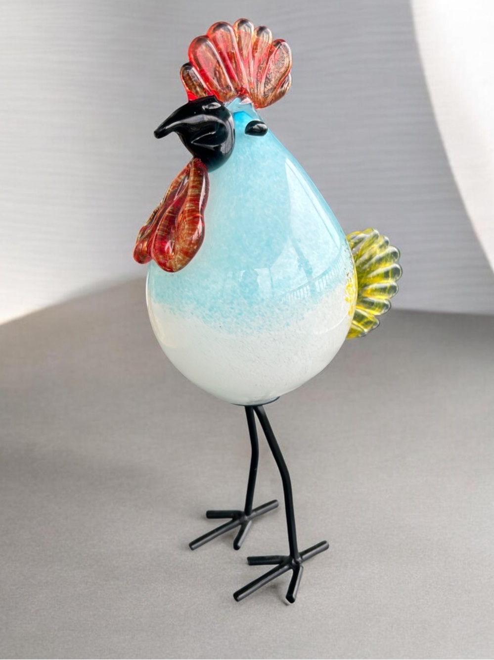 Vintage Blown Glass Heavy Rooster Decorative Figurine with Metal Legs